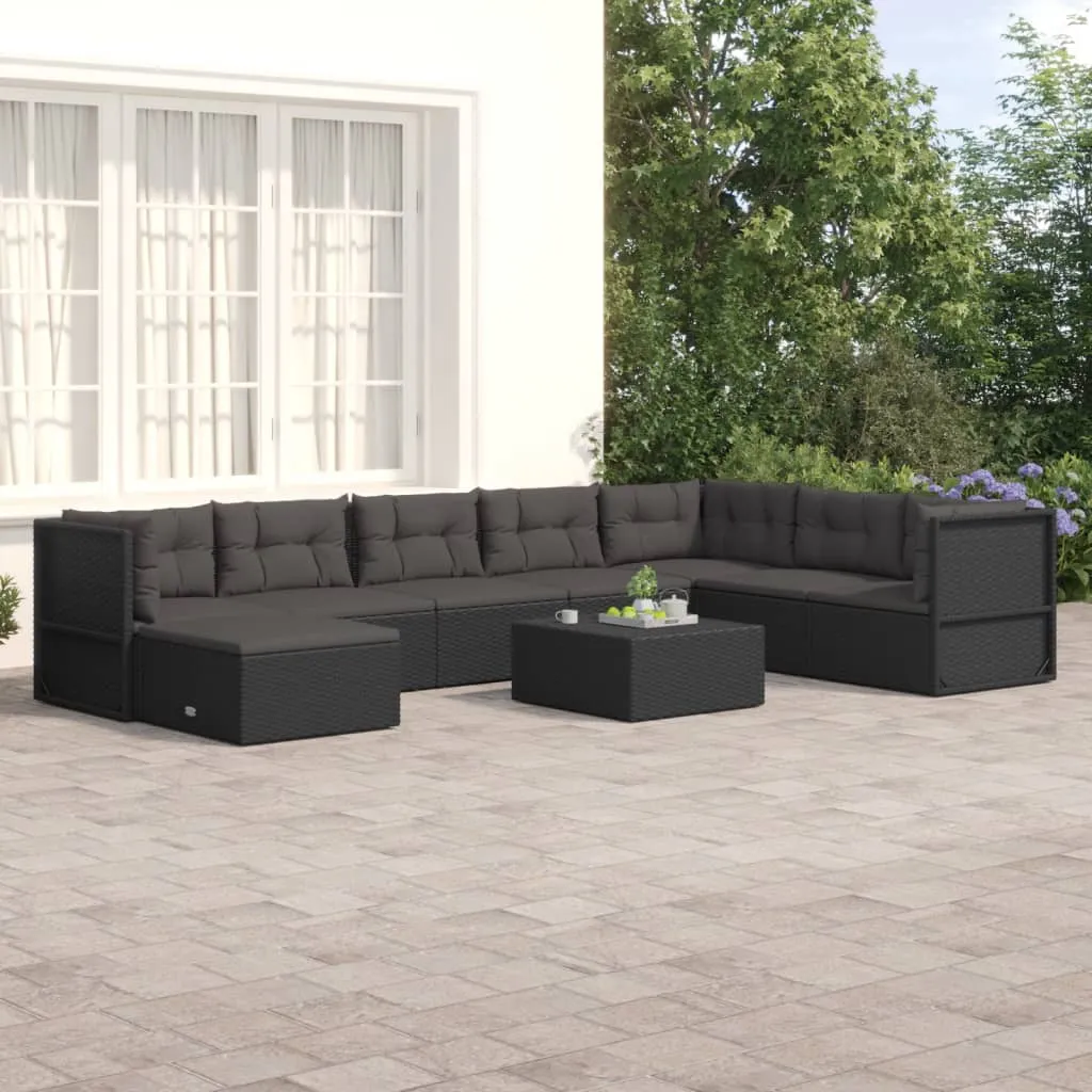 vidaXL Set Mobili da Giardino con Cuscini 8 pz Nero in Polyrattan