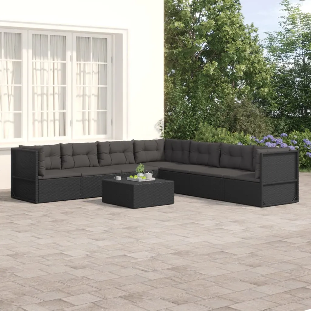 vidaXL Set Salotto da Giardino con Cuscini 7pz Nero Polyrattan