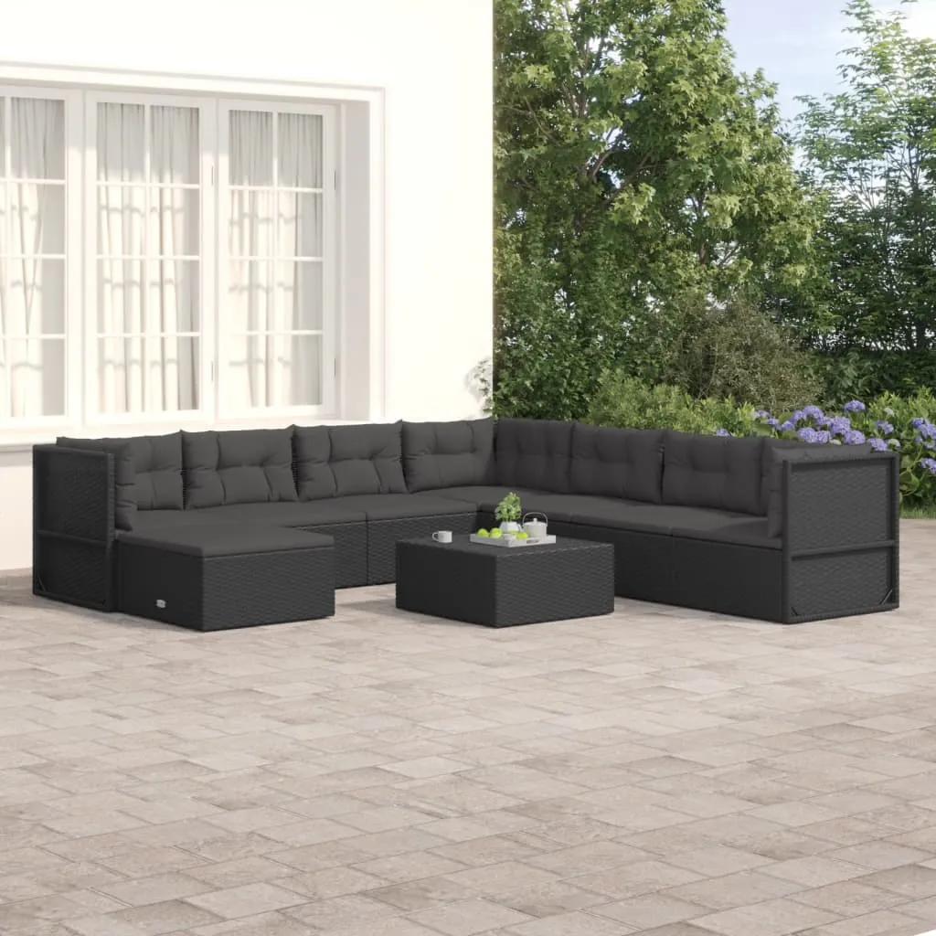 vidaXL Set Mobili da Giardino con Cuscini 8 pz Nero in Polyrattan