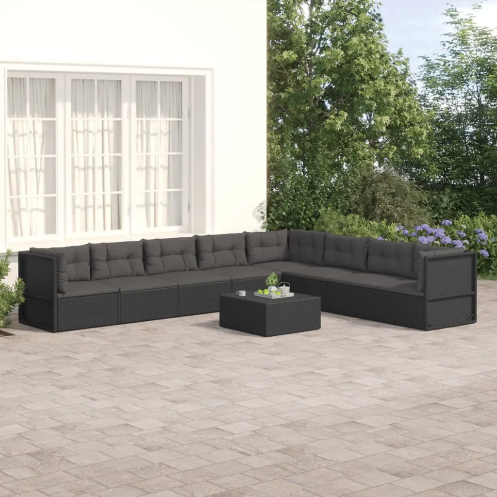 vidaXL Set Mobili da Giardino con Cuscini 8 pz Nero in Polyrattan