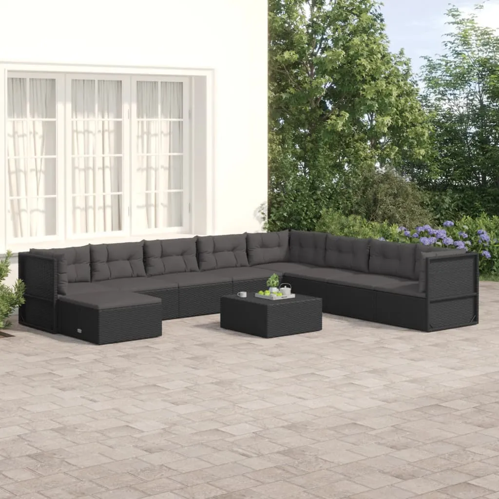 vidaXL Set Salotto da Giardino con Cuscini 9pz Nero in Polyrattan