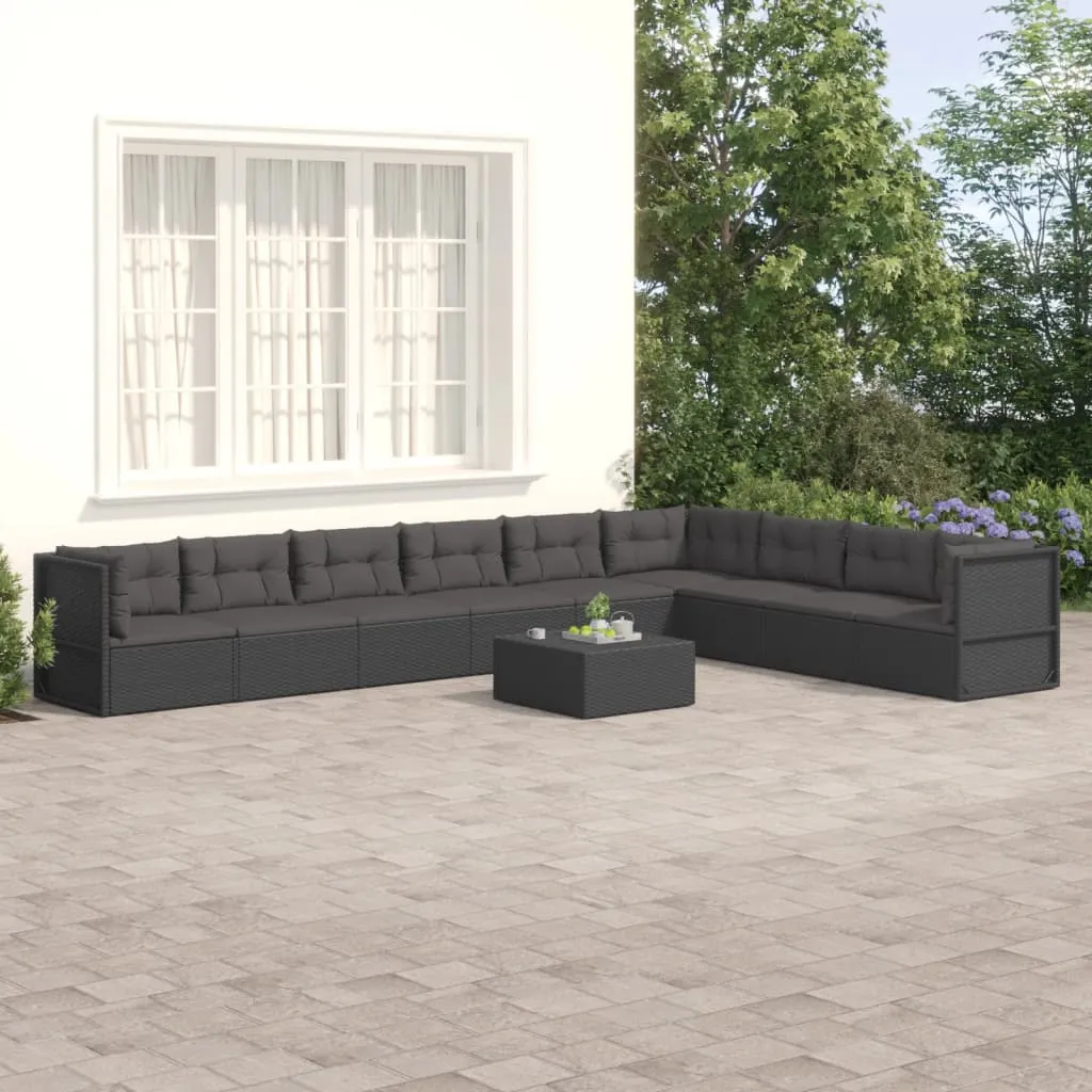 vidaXL Set Salotto da Giardino con Cuscini 9pz Nero in Polyrattan