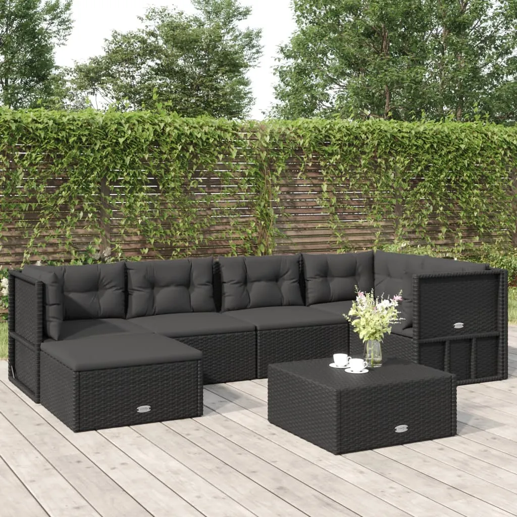 vidaXL Set Mobili da Giardino 6 pz con Cuscini in Polyrattan Nero