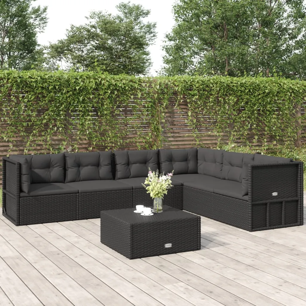 vidaXL Set Mobili da Giardino 6 pz con Cuscini in Polyrattan Nero