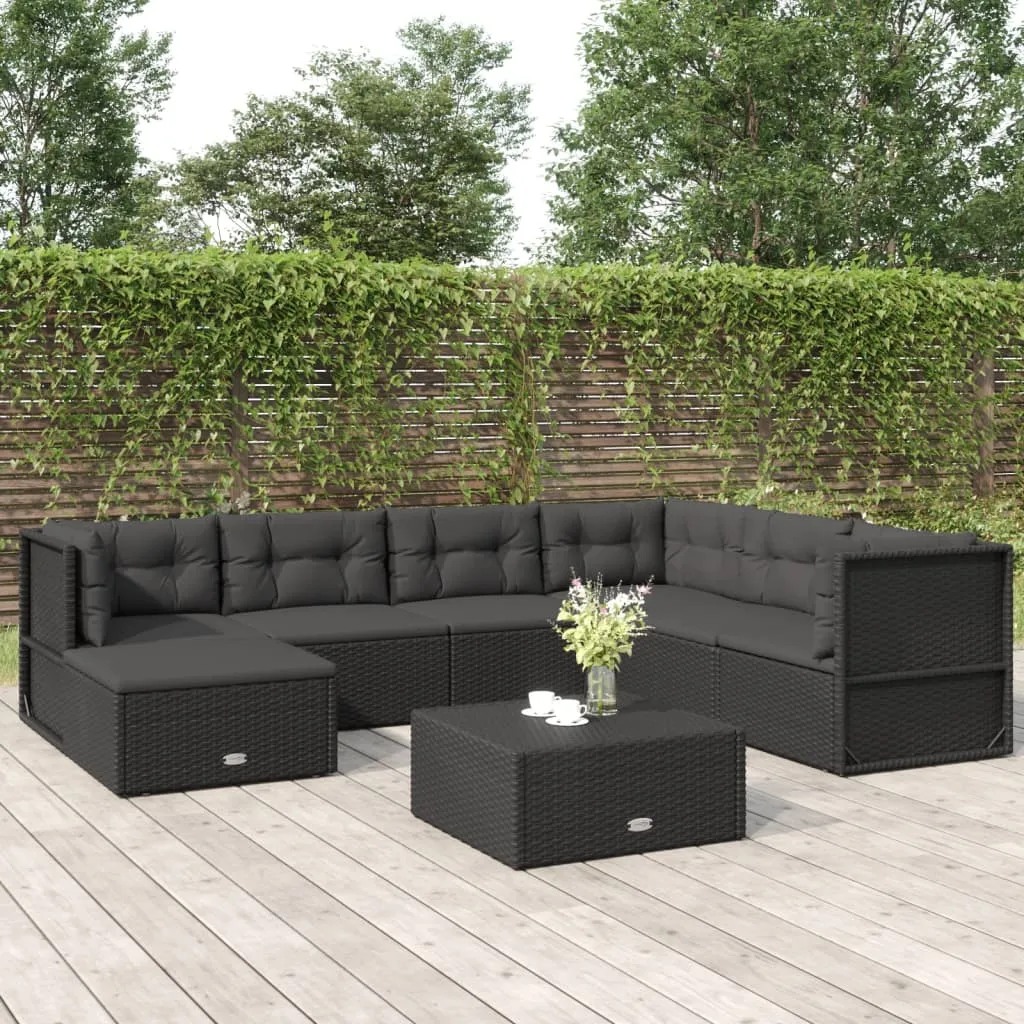 vidaXL Set Salotto da Giardino con Cuscini 7pz Nero Polyrattan