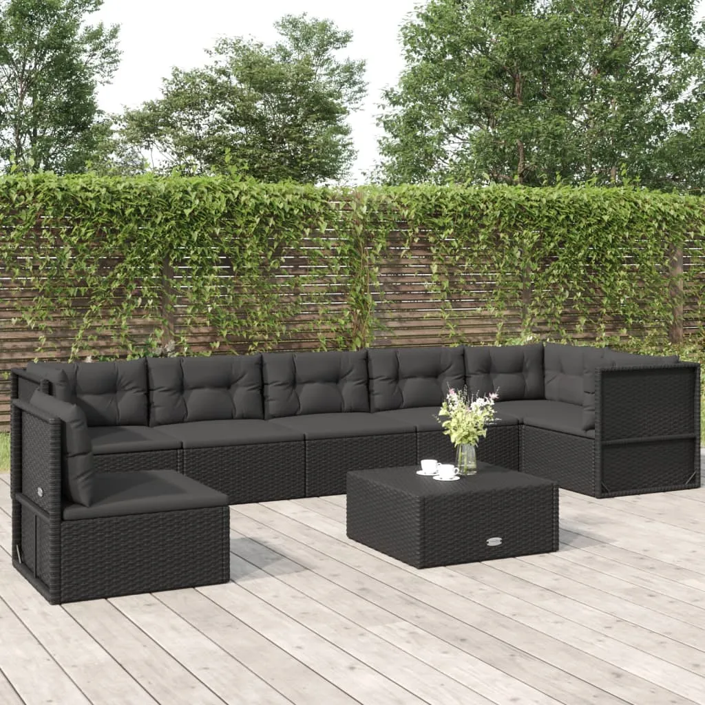 vidaXL Set Salotto da Giardino con Cuscini 7pz Nero Polyrattan