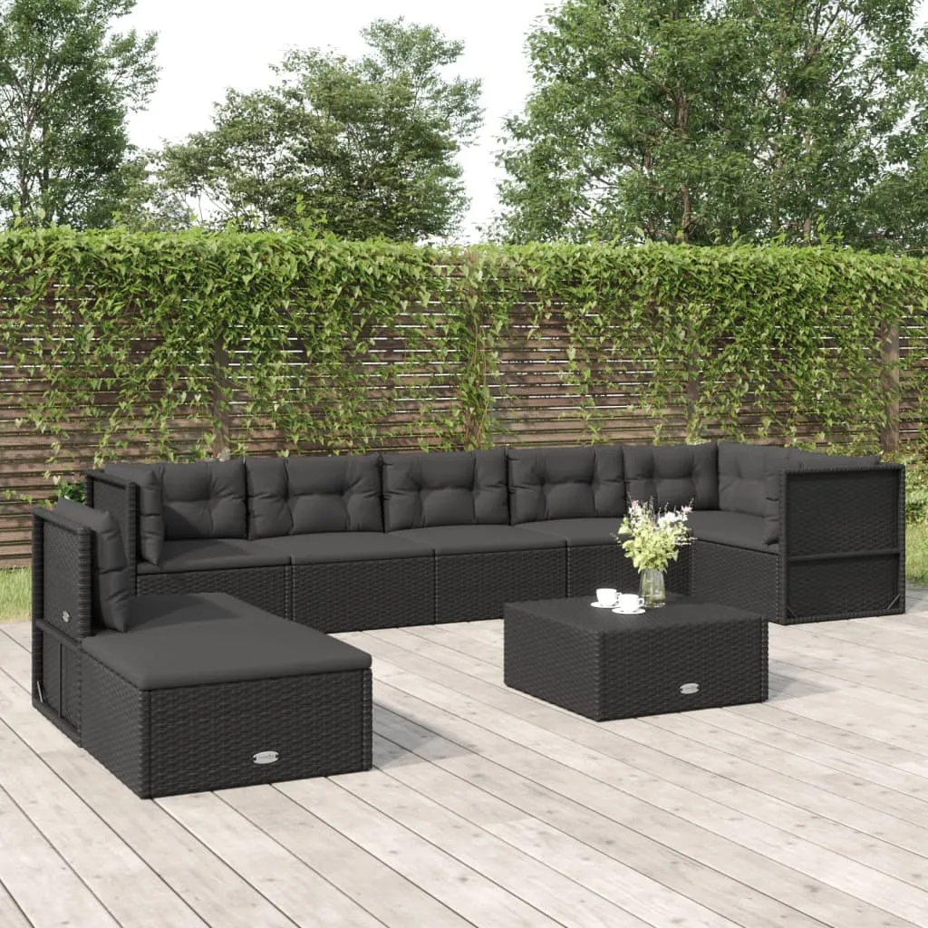 vidaXL Set Mobili da Giardino con Cuscini 8 pz Nero in Polyrattan