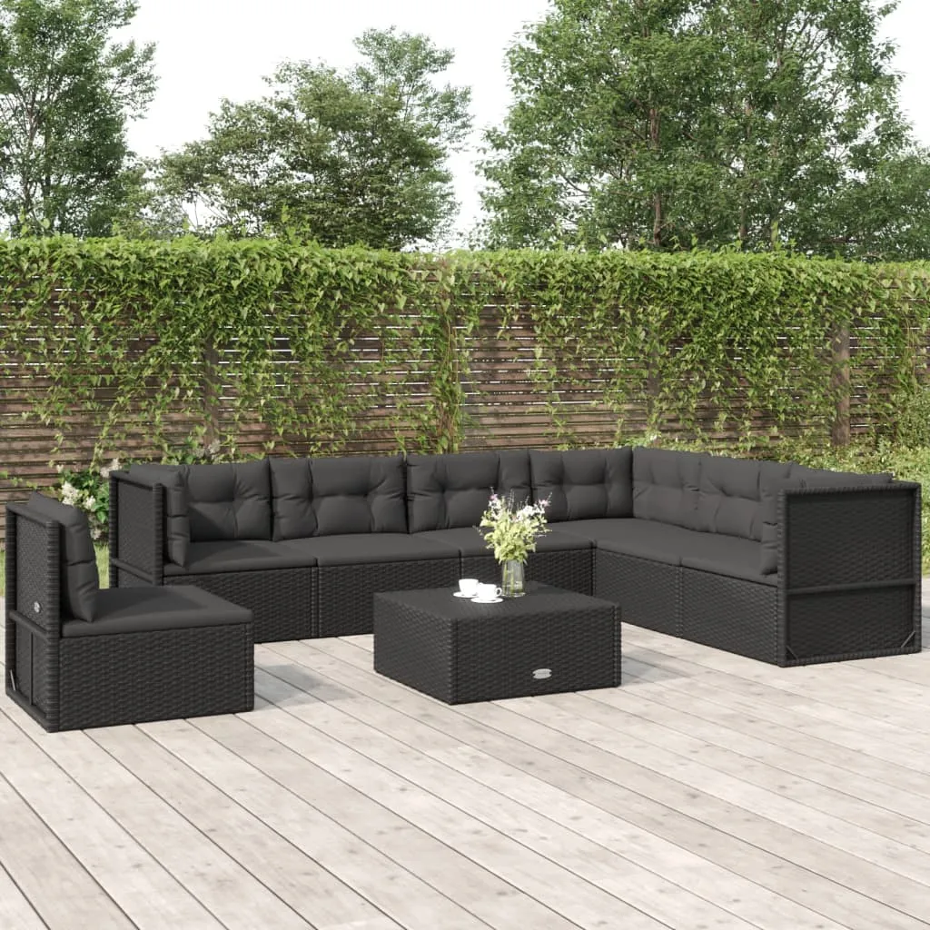 vidaXL Set Salotto da Giardino con Cuscini 7pz Nero Polyrattan