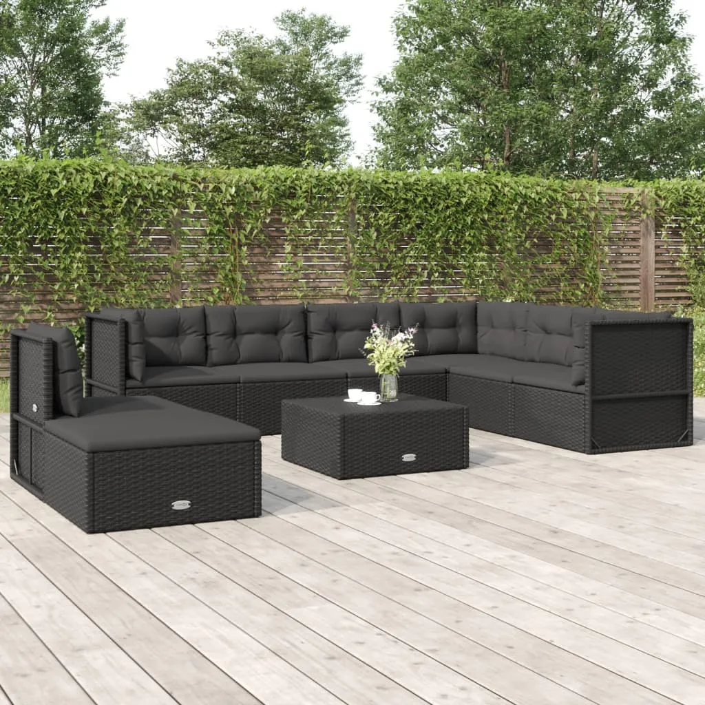 vidaXL Set Mobili da Giardino con Cuscini 8 pz Nero in Polyrattan