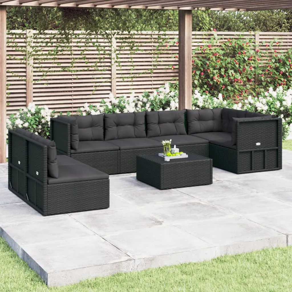 vidaXL Set Salotto da Giardino con Cuscini 7pz Nero Polyrattan