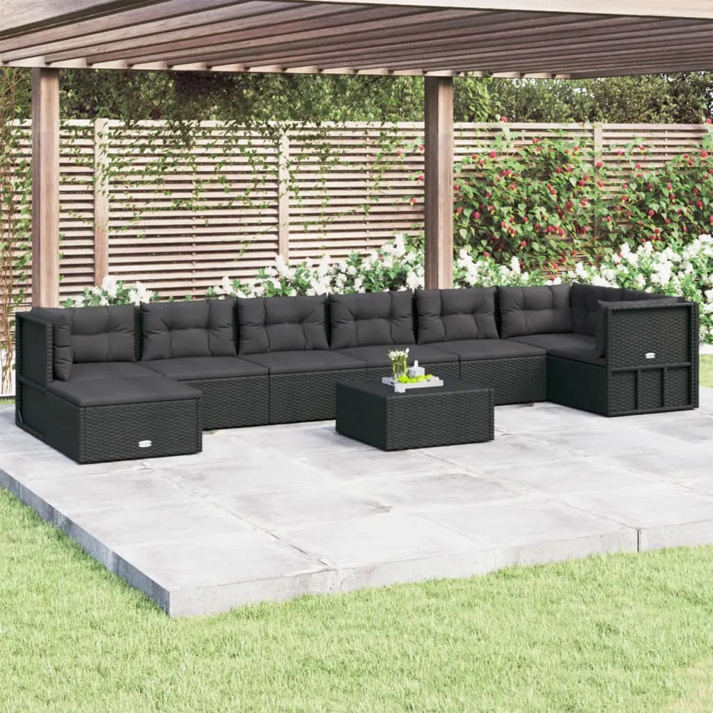 vidaXL Set Mobili da Giardino con Cuscini 8 pz Nero in Polyrattan