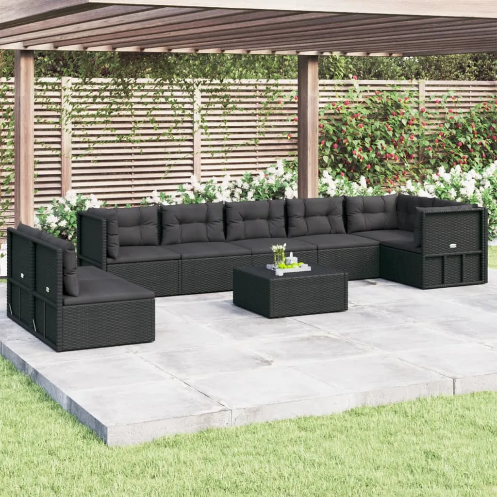 vidaXL Set Mobili da Giardino con Cuscini 8 pz Nero in Polyrattan