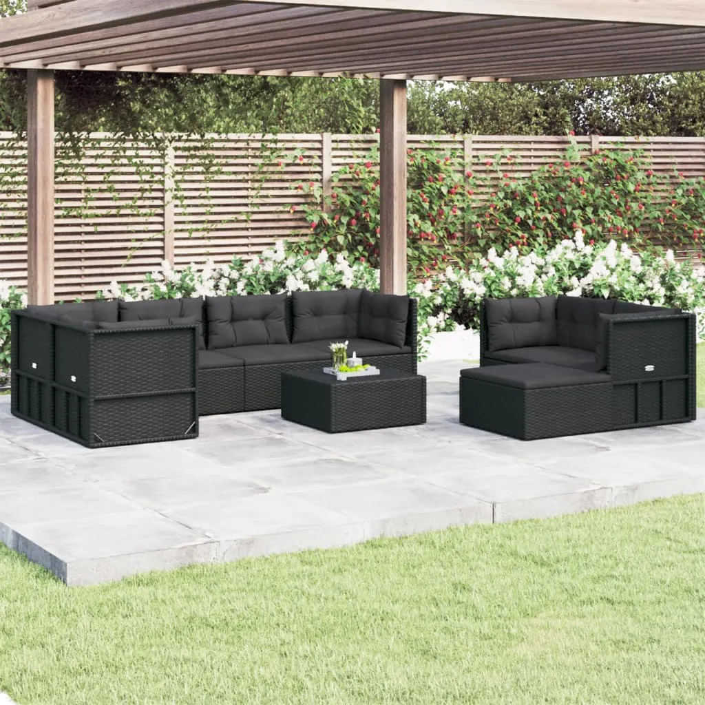 vidaXL Set Mobili da Giardino con Cuscini 8 pz Nero in Polyrattan