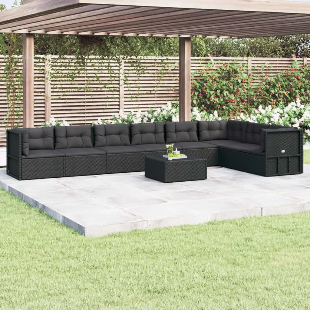 vidaXL Set Mobili da Giardino con Cuscini 8 pz Nero in Polyrattan