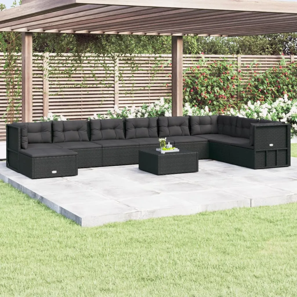 vidaXL Set Salotto da Giardino con Cuscini 9pz Nero in Polyrattan