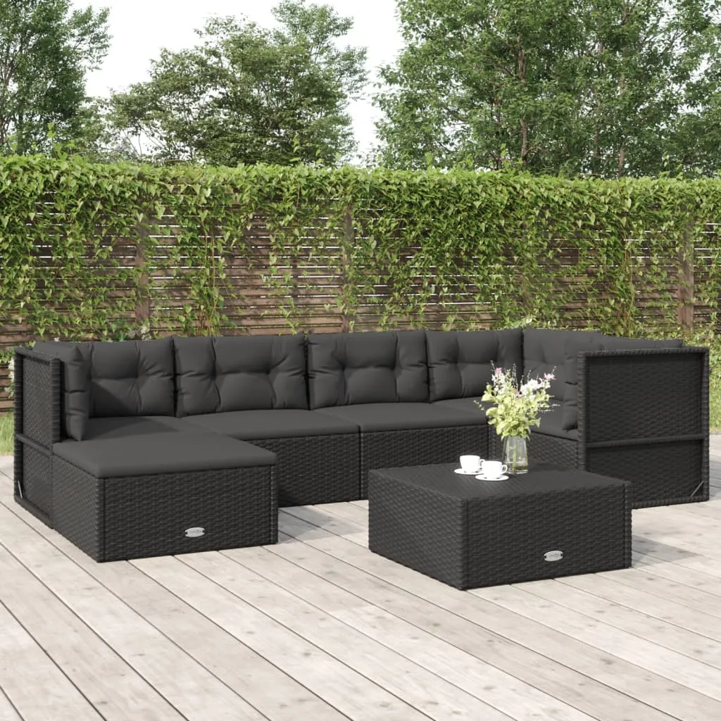 vidaXL Set Mobili da Giardino 6 pz con Cuscini in Polyrattan Nero