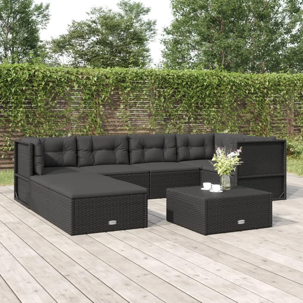 vidaXL Set Salotto da Giardino con Cuscini 7pz Nero Polyrattan