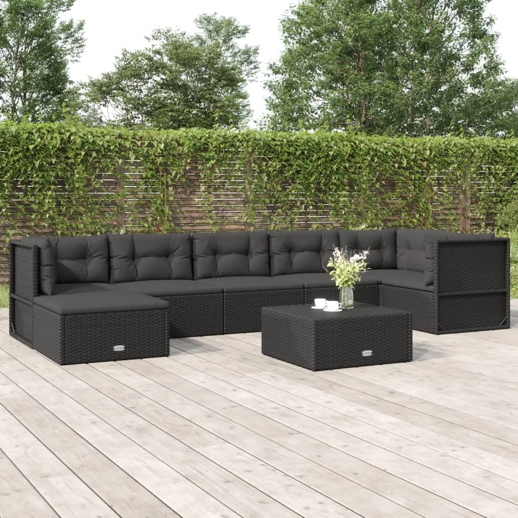 vidaXL Set Salotto da Giardino con Cuscini 7pz Nero Polyrattan