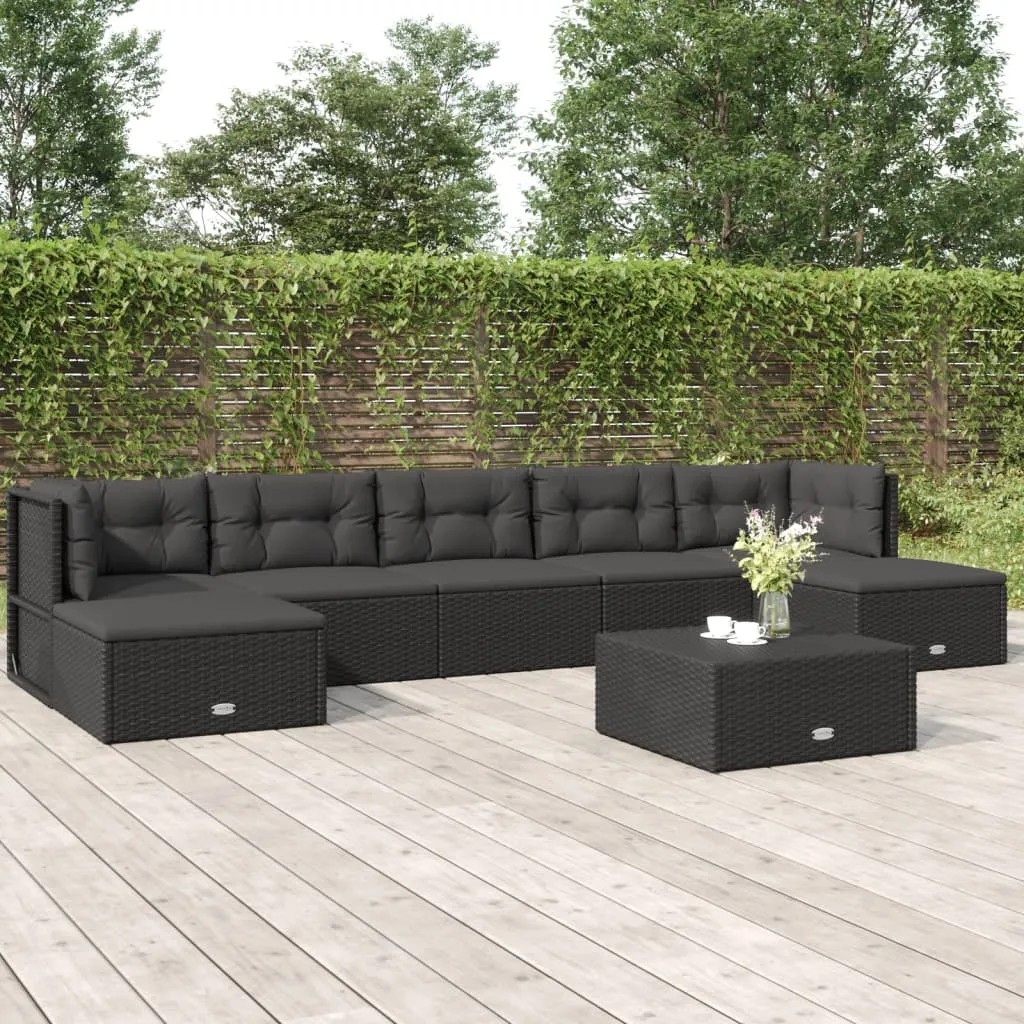 vidaXL Set Salotto da Giardino con Cuscini 7pz Nero Polyrattan