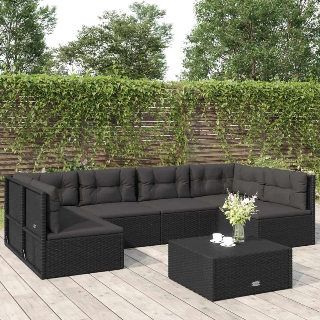 vidaXL Set Mobili da Giardino 6 pz con Cuscini in Polyrattan Nero