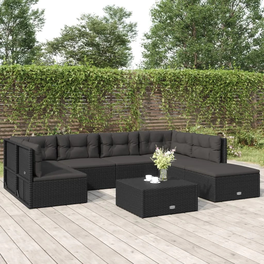 vidaXL Set Salotto da Giardino con Cuscini 7pz Nero Polyrattan