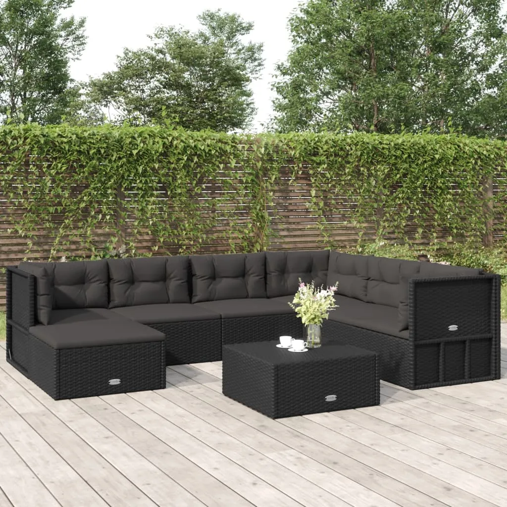 vidaXL Set Salotto da Giardino con Cuscini 7pz Nero Polyrattan