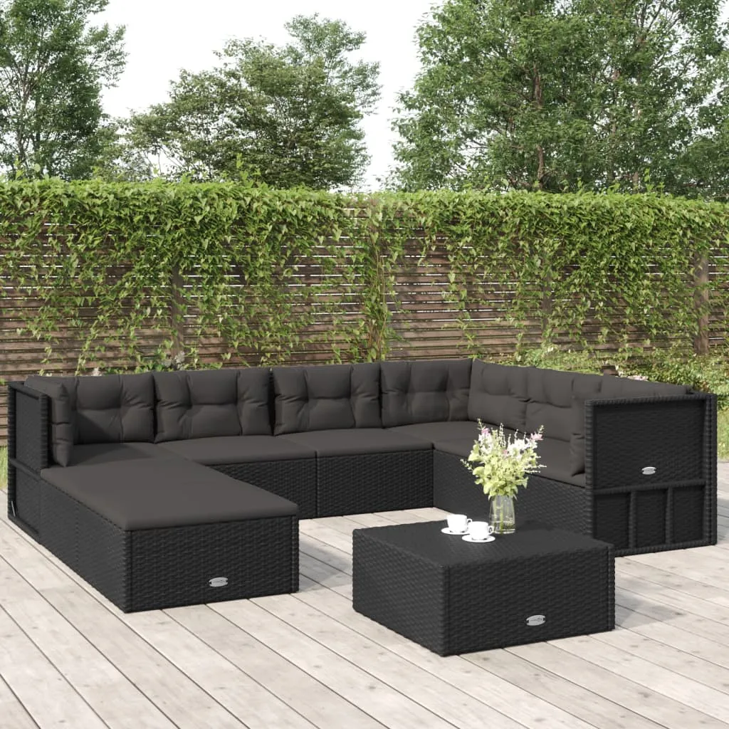 vidaXL Set Mobili da Giardino con Cuscini 8 pz Nero in Polyrattan