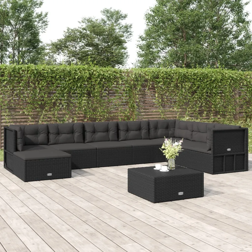 vidaXL Set Mobili da Giardino con Cuscini 8 pz Nero in Polyrattan