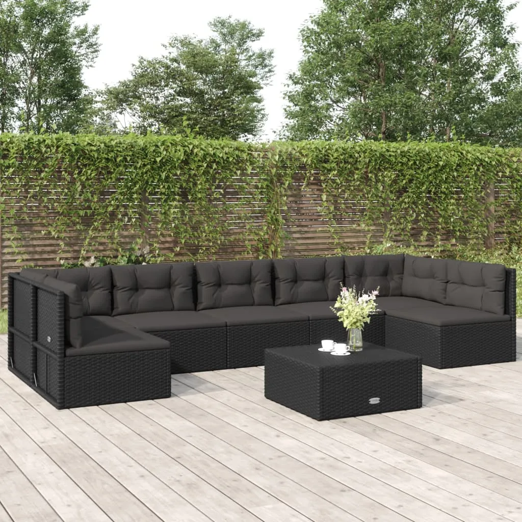 vidaXL Set Salotto da Giardino con Cuscini 7pz Nero Polyrattan