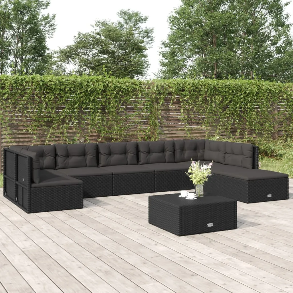 vidaXL Set Mobili da Giardino con Cuscini 8 pz Nero in Polyrattan