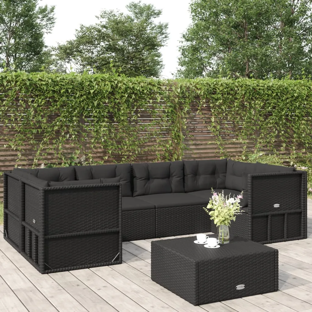 vidaXL Set Mobili da Giardino 6 pz con Cuscini in Polyrattan Nero