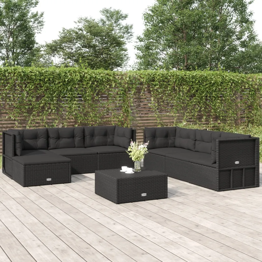 vidaXL Set Salotto da Giardino con Cuscini 7pz Nero Polyrattan