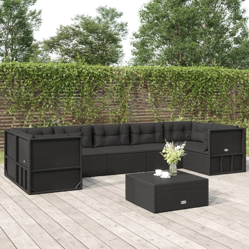 vidaXL Set Salotto da Giardino con Cuscini 7pz Nero Polyrattan