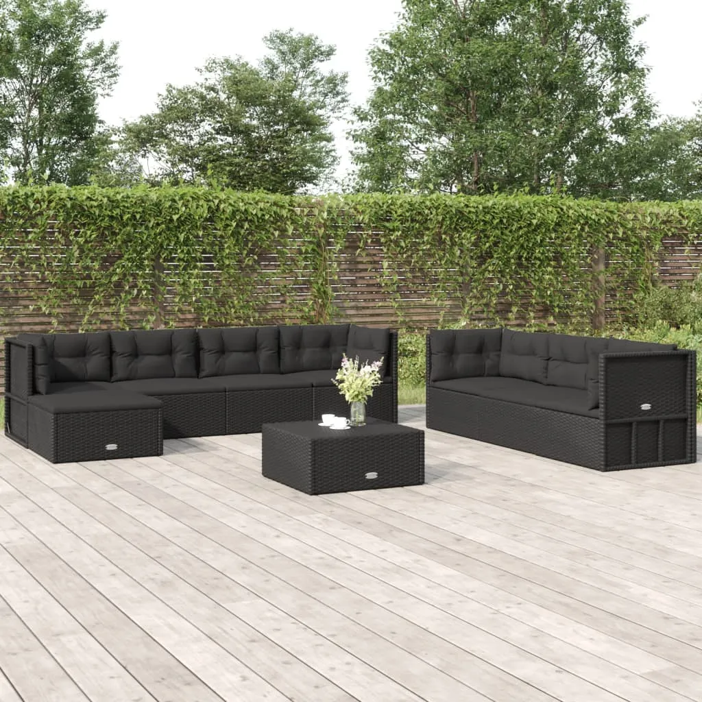 vidaXL Set Mobili da Giardino con Cuscini 8 pz Nero in Polyrattan