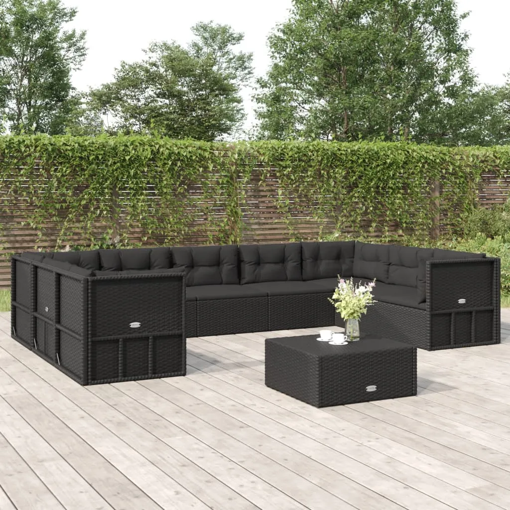 vidaXL Set Salotto da Giardino con Cuscini 9pz Nero in Polyrattan