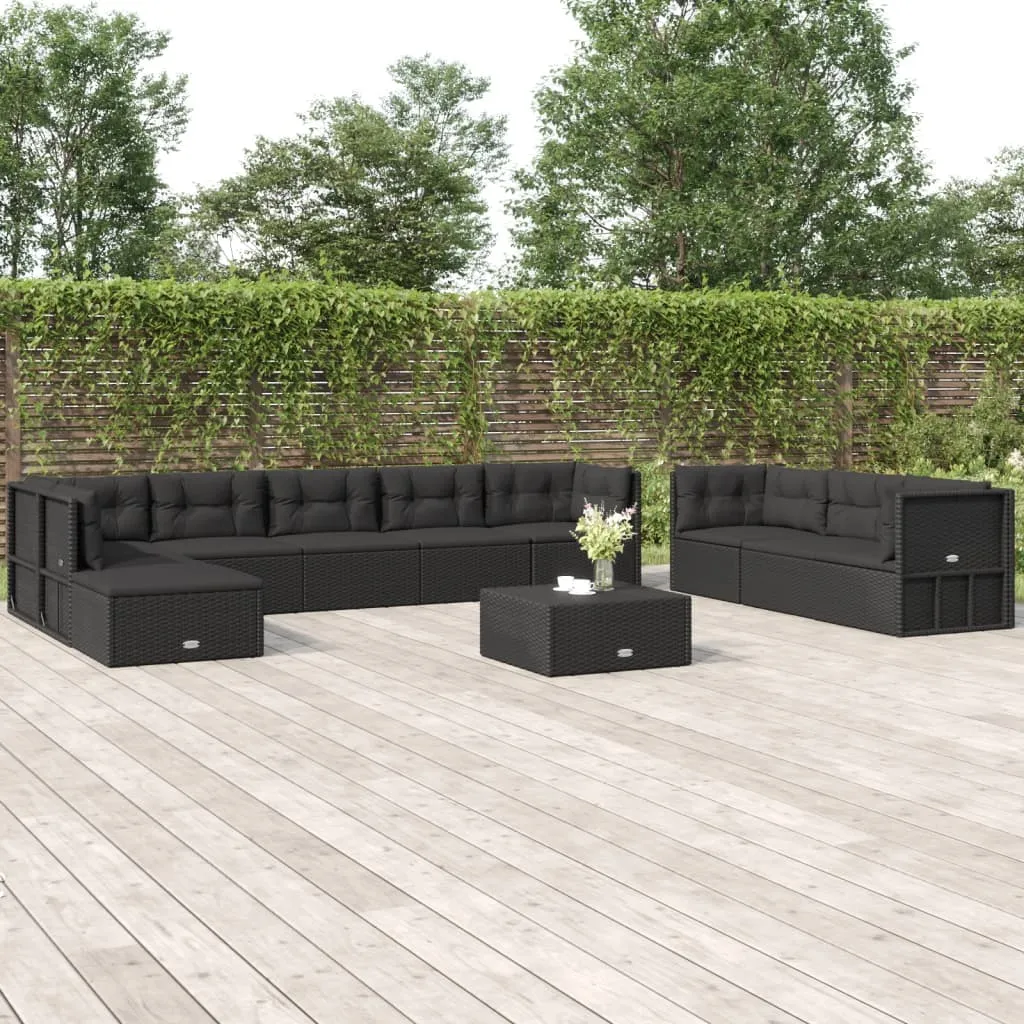 vidaXL Set Salotto da Giardino 10pz con Cuscini in Polyrattan Nero