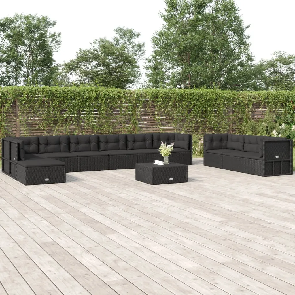 vidaXL Set Mobili da Giardino 11 pz con Cuscini in Polyrattan Nero