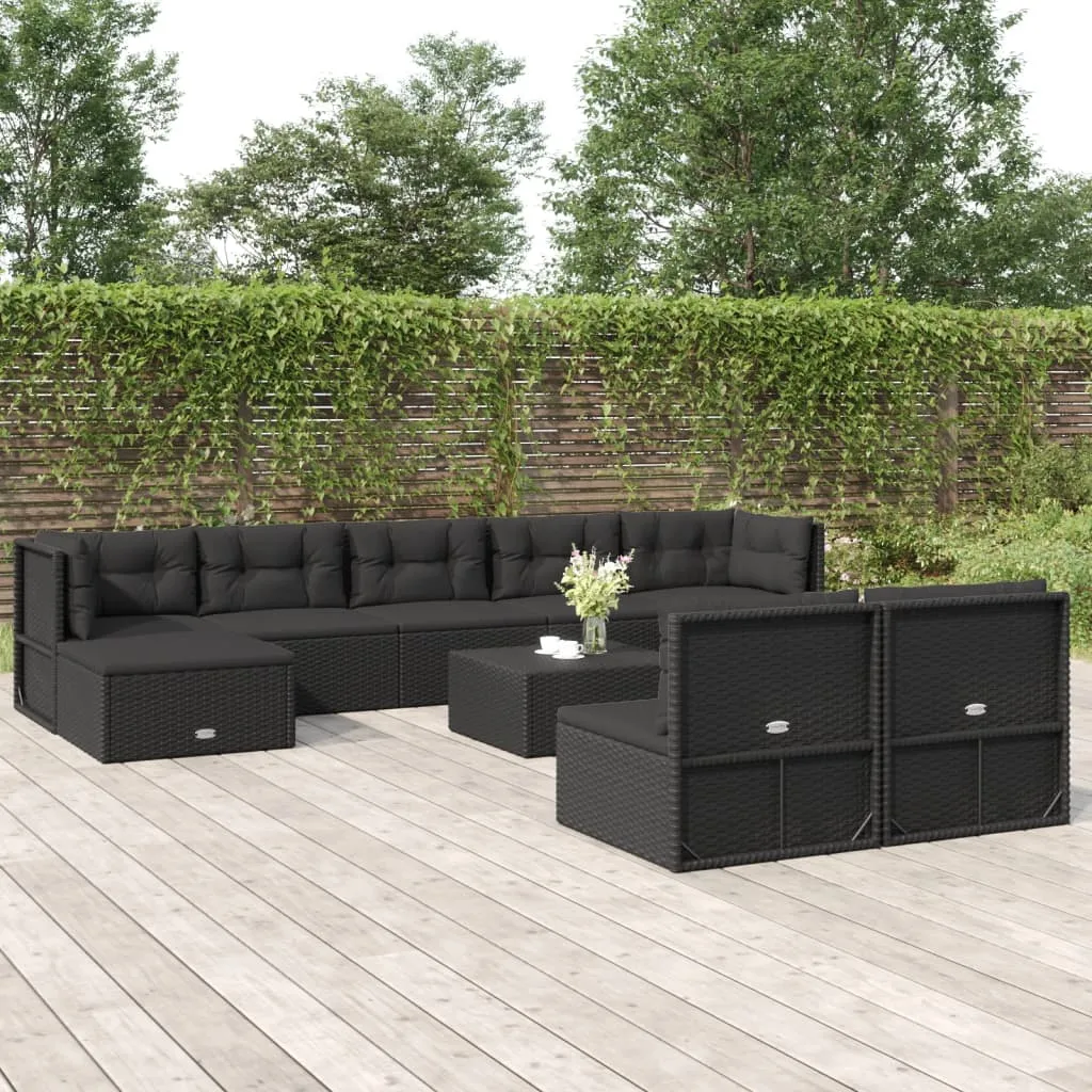 vidaXL Set Salotto da Giardino con Cuscini 9pz Nero in Polyrattan