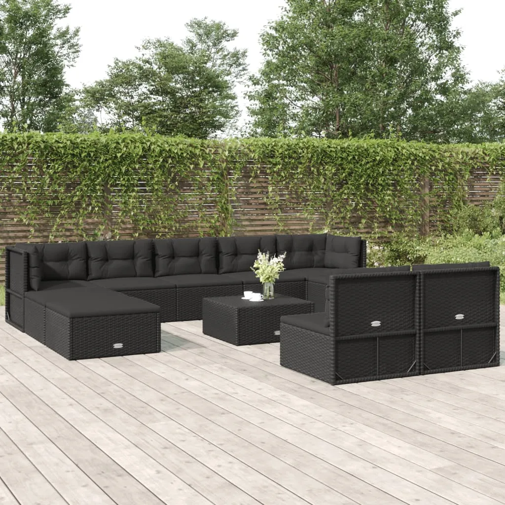 vidaXL Set Salotto da Giardino 10pz con Cuscini in Polyrattan Nero