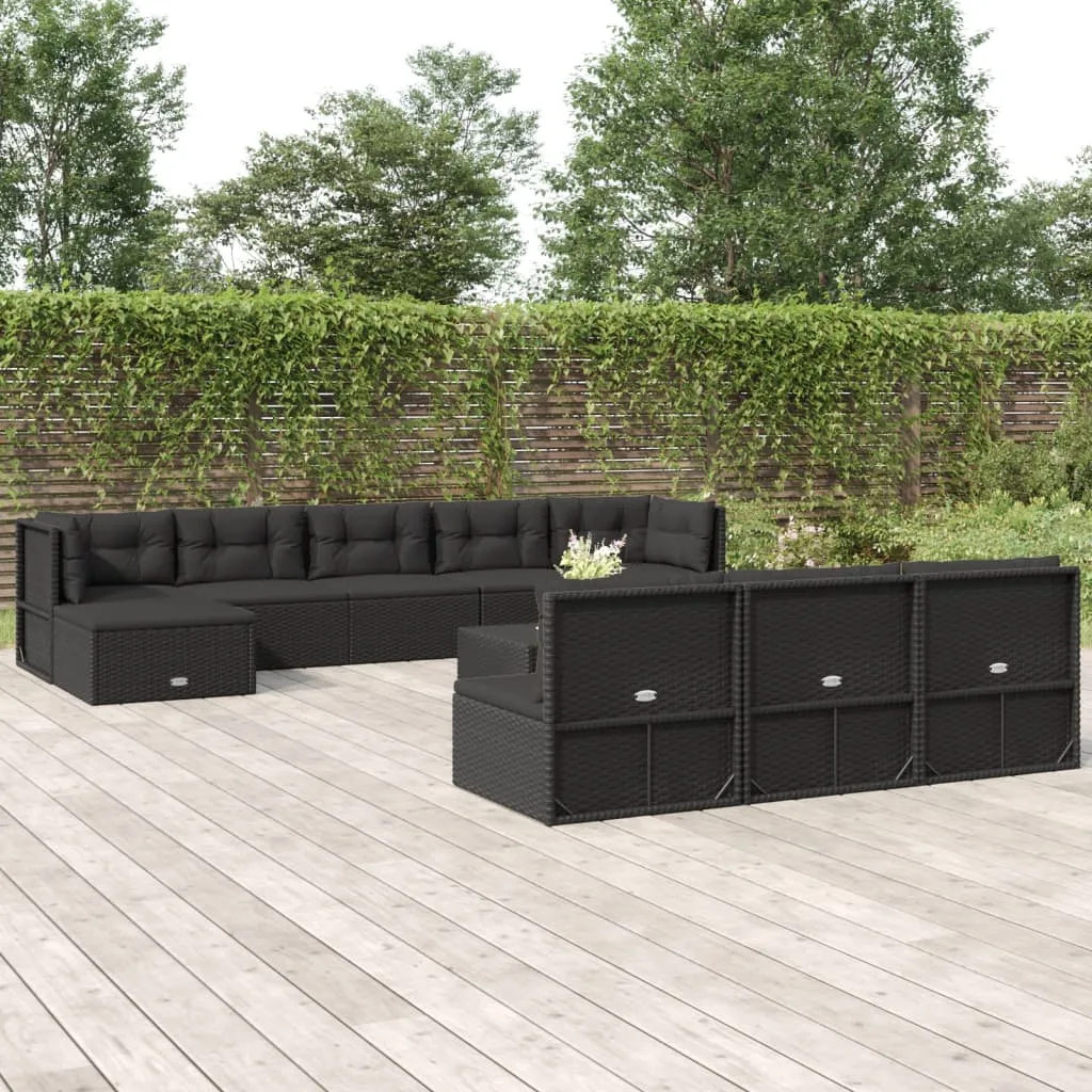 vidaXL Set Mobili da Giardino 11 pz con Cuscini in Polyrattan Nero