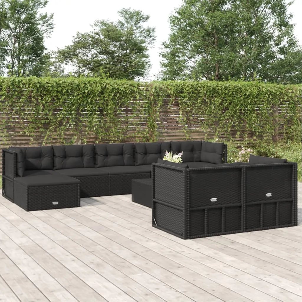 vidaXL Set Salotto da Giardino con Cuscini 9pz Nero in Polyrattan