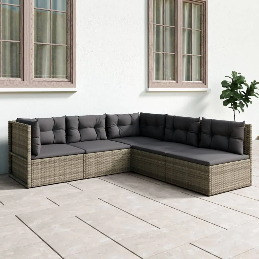 vidaXL Set Divani da Giardino 5 pz con Cuscini in Polyrattan Grigio