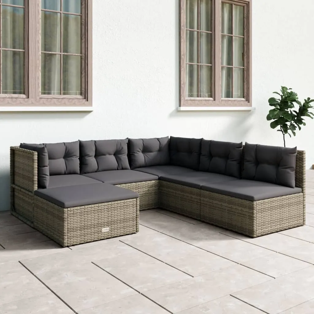 vidaXL Set Divani da Giardino 6 pz con Cuscini in Polyrattan Grigio