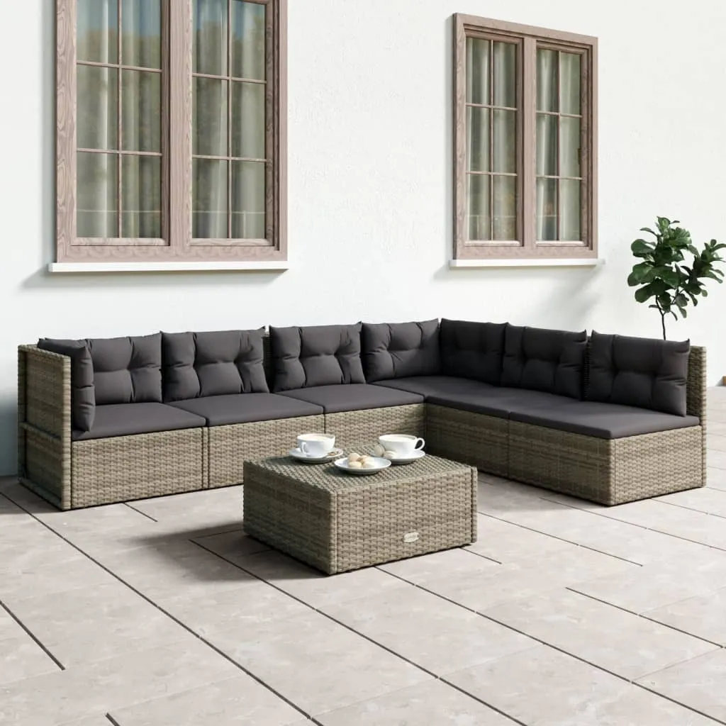 vidaXL Set Divani da Giardino 6 pz con Cuscini in Polyrattan Grigio