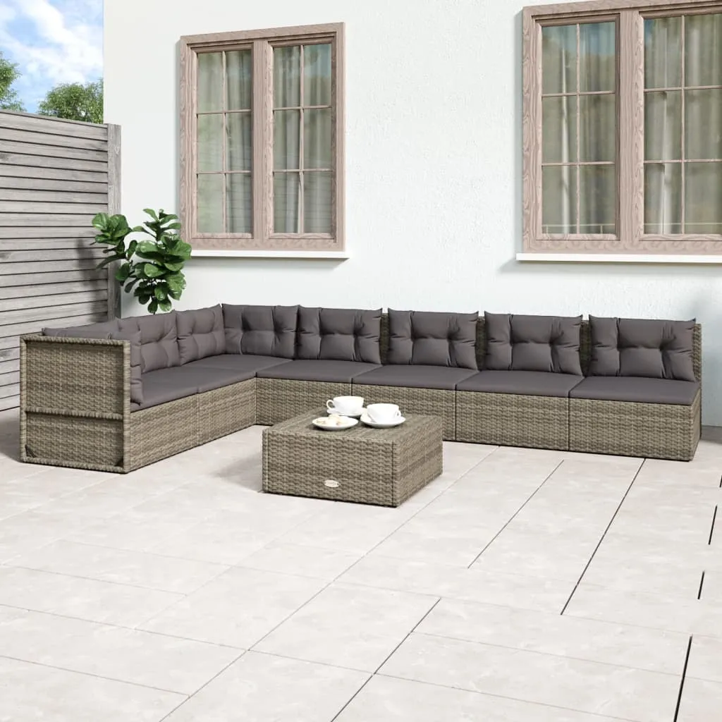 vidaXL Set Divani da Giardino 7 pz con Cuscini in Polyrattan Grigio