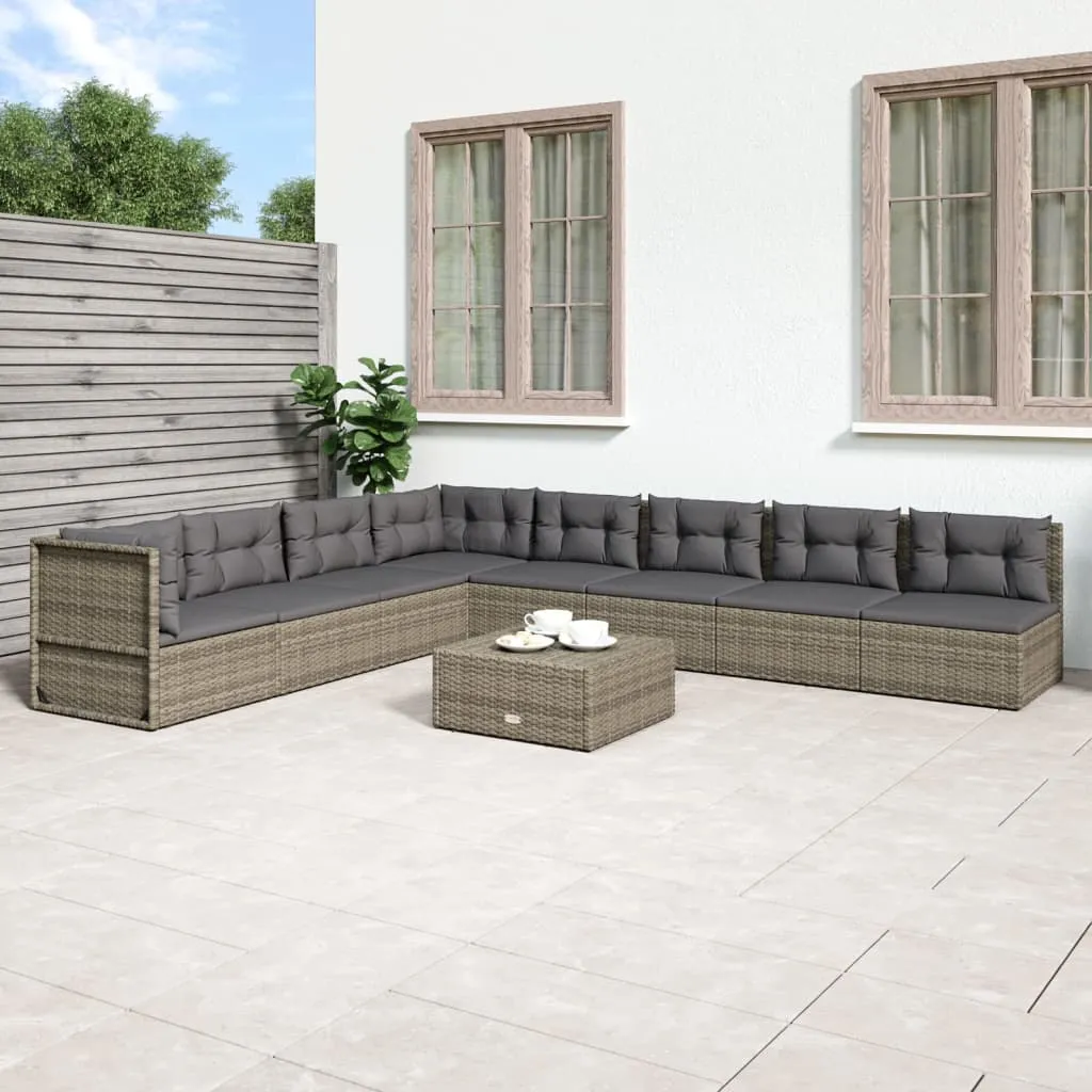 vidaXL Set Divani da Giardino 8 pz con Cuscini in Polyrattan Grigio