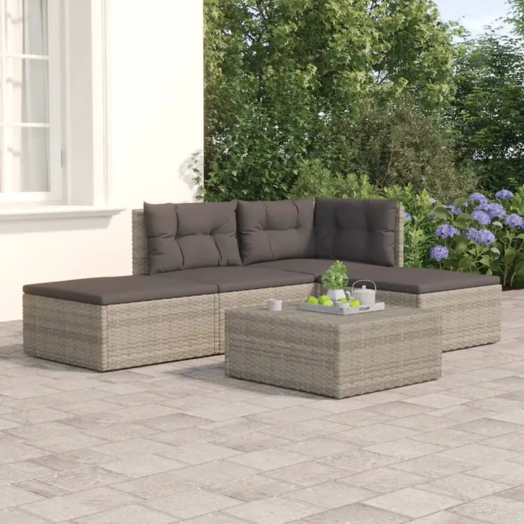 vidaXL Set Divani da Giardino 4 pz con Cuscini in Polyrattan Grigio