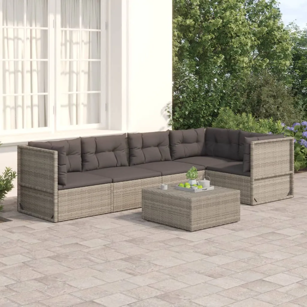 vidaXL Set Divani da Giardino 5 pz con Cuscini in Polyrattan Grigio