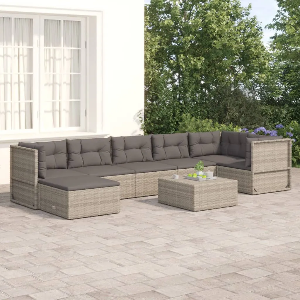 vidaXL Set Divani da Giardino 7 pz con Cuscini in Polyrattan Grigio