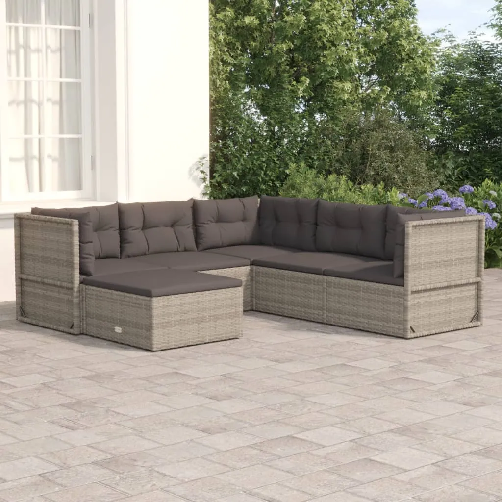 vidaXL Set Divani da Giardino 6 pz con Cuscini in Polyrattan Grigio